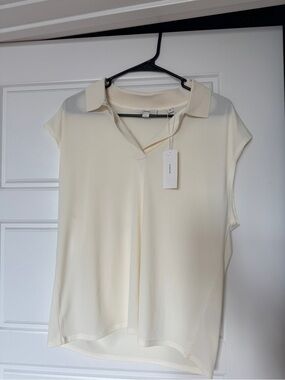 Vince Cream Collared Cap-Sleeve Blouse